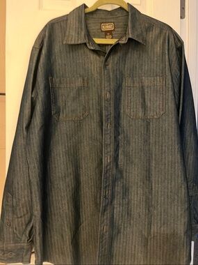 SCHMIDT WORKWEAR MENS Long Blue Denim Long Sleeve Shirt Size XLT